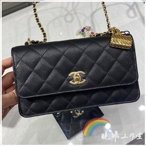 正品 chanel香奈儿 23s新款 黑色牛皮金属包链条woc包包