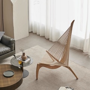 设计师款北欧实木帆船椅艺术创意竖琴椅民宿酒店休闲躺椅沙发椅