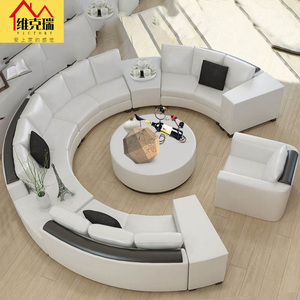 圆形真皮沙发别墅大款沙发组合简约时尚弧形公司接待沙发专业定制