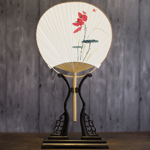 老阊门古风手绘扇子团扇古典纸圆扇女式题字中国风水墨双面扇汉服