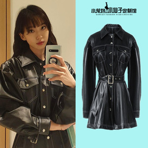 顶楼周锡京同款黑色皮衣外套女机车炸街甜酷中长款收腰显瘦连衣裙