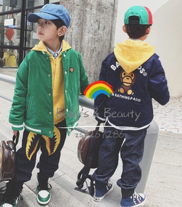 潮日本儿童 男女宝宝猴子字母高街棉衣外套夹克棒球服棉服 软暖