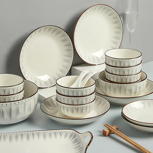 日式陶瓷餐具碗碟套装家用2023新款简约现代乔迁碗筷高级感碗盘子