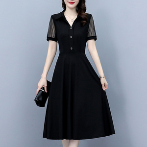 黑色连衣裙2024年夏天新款女真丝妈妈洋气减龄时髦气质简单中长裙