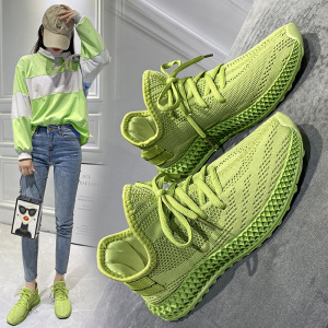 绿色椰子鞋女2021秋季新款韩版百搭飞织软底健身透气跑步运动鞋潮
