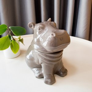 外贸出口陶瓷动物河马公仔客厅装饰玄关钥匙收纳箱摆件家居饰品