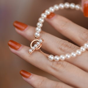 t家同款18k金日本天然akoya海水珍珠平衡搭扣ot扣手链手饰高级女