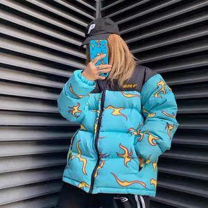 golf wang蓝色火焰羽绒服男女同款宽松加厚外套 90白鸭绒区别棉服