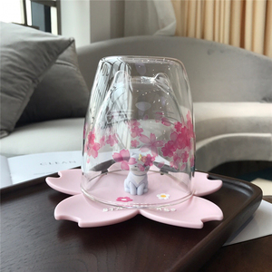 星巴克2019樱花限定玻璃杯萌猫粉樱抖音同款粉色双层猫抓杯