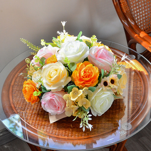 商务会议圆形小桌花客厅桌面摆件酒店餐厅宴会装饰假花仿真花摆设