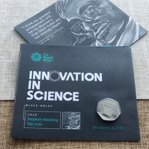 2019年英国霍金黑洞纪念币50便士皇家造币厂卡册欧洲硬币全新保真