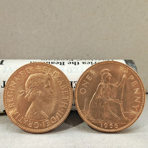 1966年英国 伊丽莎白二世头像纪念币 1便士 30毫米铜质硬币 保真