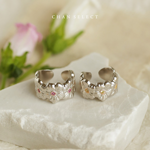 栀子花朵925纯银粉钻黄钻轻奢开口装饰时尚高级感戒指女