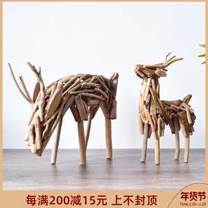 居慢生活纯手工木制鹿摆件创意家居装饰北欧客厅酒柜办公桌工艺品
