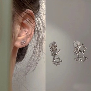 925银针双子星镂空养耳洞星星耳钉睡觉不用摘ins小众设计耳饰耳环