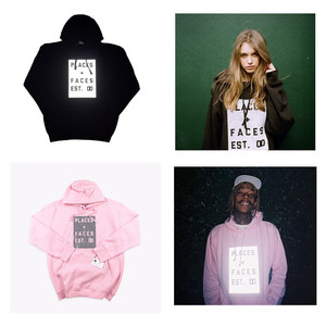 正品place faces p f 卫衣 3m反光box 加绒连帽套头 男女帽衫潮牌