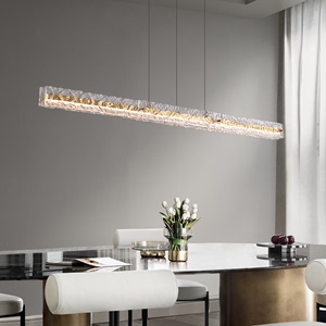 意式轻奢全铜餐厅吊灯简约创意设计感吧台高端玻璃一字长条岛台灯