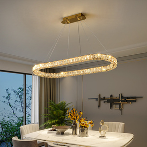 轻奢水晶餐厅吊灯简约饭厅灯后现代大气长条灯椭圆形餐桌吧台灯具