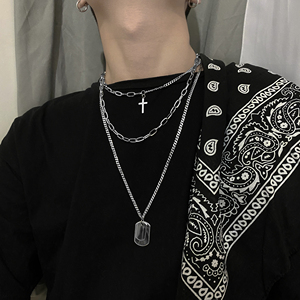 亚b风穿搭项链男潮嘻哈街头欧美十字架男女中性多层叠戴短粗链子