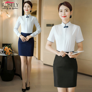酒店前台接待工作服女夏季气质短袖白衬衣正装餐饮饭店服务员工装