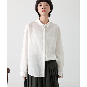 白色衬衫女2024夏新款女装原创设计休闲宽松气质文艺纯棉忖衣