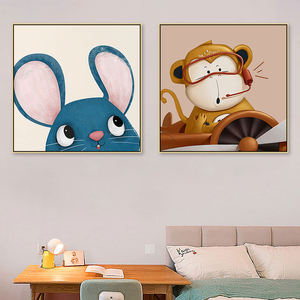 猴子装饰画儿童房间可爱卡通动物挂画幼儿园走廊宠物店小清新壁画