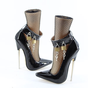 16/18厘米性感高跟鞋女王高跟禁锢带锁漆皮大码男女高跟鞋单鞋