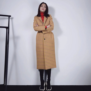 balenciaga 巴黎世家黄色格子长款修身大衣女款 542140tcu11 c009