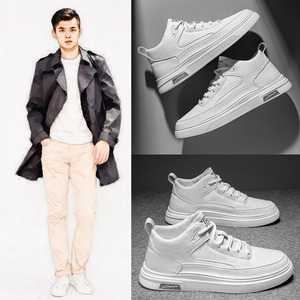 西裤小白鞋男士休闲鞋系带平底搭配西服潮上班穿绅士男鞋白色板鞋