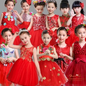 儿童合唱服演出服装中小学生朗诵校服男女童主持人表演礼服红色