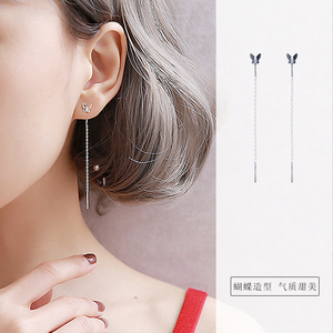 S925纯银蝴蝶耳线女 韩国气质简约可爱甜美个性耳坠长款耳环耳链