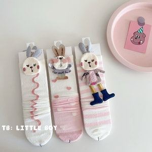 满2双包邮-春夏季女童韩系立体布偶兔网眼中长筒袜子女宝宝网红袜