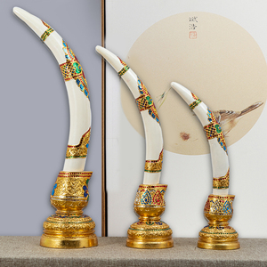 泰国实木雕象牙摆件泰式风情酒店会所家居客厅装饰品玄关金箔摆设