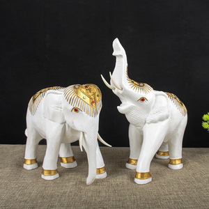 泰国实木白色金箔大象桌面摆件东南亚酒柜电视柜木雕吉祥小象摆设