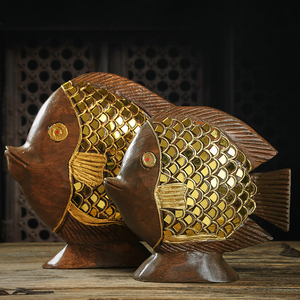 泰国木雕鱼摆件家居客厅装饰品电视酒柜玄关桌面禅意摆设开业礼品