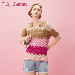 Juicy Couture 橘滋2024春夏焦糖冰淇淋金属牌撞色条纹女式针织衫