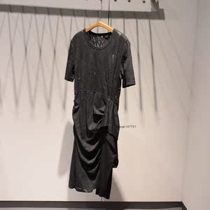 jnby/江南布衣2021夏款黑色显瘦连衣裙圆领气质舒适长裙5l3512840