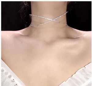 交叉公主 欧美水钻性感隐形颈链chocker锁骨链女脖子饰品颈带