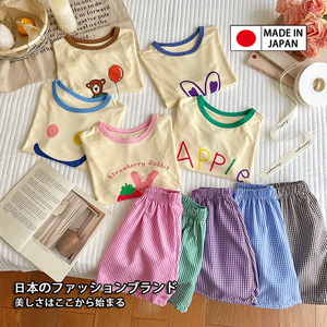 日本JOUOE儿童短袖套装夏季男女童t恤格格短裤宝宝百搭童装两件套