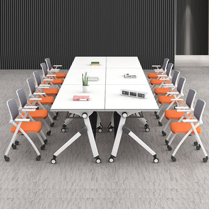 折叠会议培训桌椅组合翻板活动桌办公桌可移动拼接教育机构长条桌