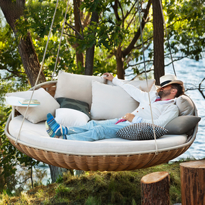 户外吊床秋千圆床防水室外庭院花园游泳池沙滩休闲躺床藤编沙发床