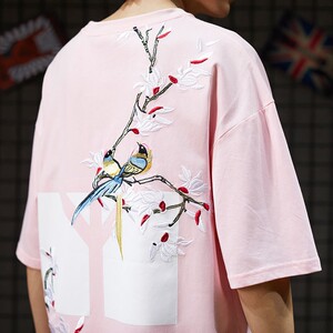 lining李宁国潮中国风梅花刺绣短袖t恤男女情侣夏季宽松嘻哈潮流