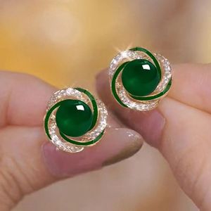 2024新款绿色猫眼石耳钉精致小巧s925银针耳饰高级优雅气质耳环女