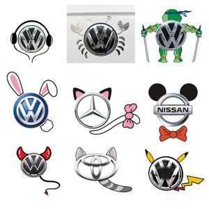 大众汽车标志装饰改装贴个性小天使恶魔耳机蝙蝠可爱兔子猫车贴纸