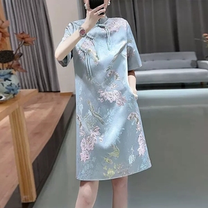 新中式国风蓝色改良旗袍裙女夏年轻款盐系轻熟高端精致气质连衣裙