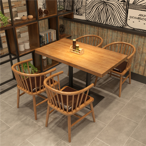 网红店长方形餐桌椅组合商用餐厅餐饮奶茶店咖啡厅铁艺实木小方桌