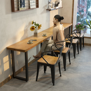 北欧风吧台桌实木日料店餐厅长条餐桌商用奶茶店窗边简约靠墙桌子