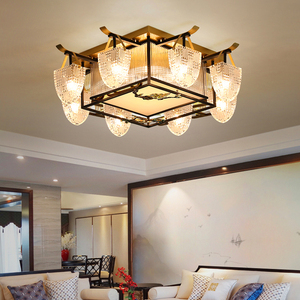 创意水晶新中式客厅吸顶灯现代简约轻奢卧室灯个性大气温馨书房灯