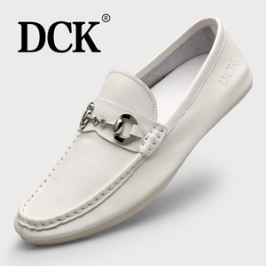 DCK名牌豆豆鞋男白色2024年新款夏季男士休闲皮鞋真皮软底小白鞋