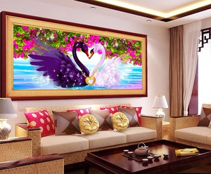 新品秀之源双面绣彩全绣串珠绣十字绣客厅卧室大幅浪漫梦幻天鹅湖